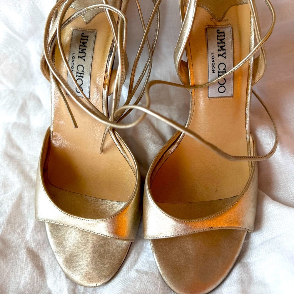 Jimmy Choo size 38.5 strappy-ankle heels for all seasons - jeans/dressing up.